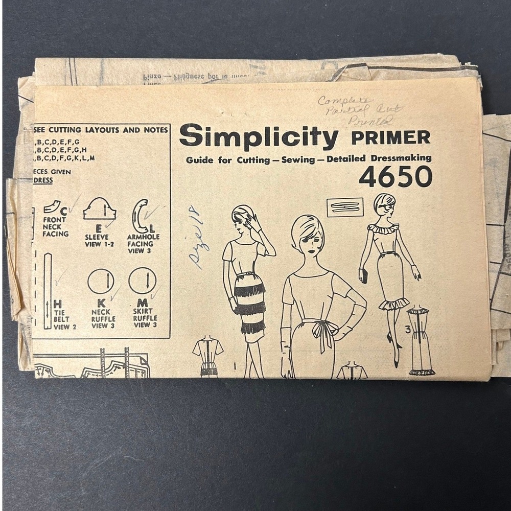 Vintage 60s Simplicity 4650 Sewing Pattern Women's Size 18 Mod Dress Primer